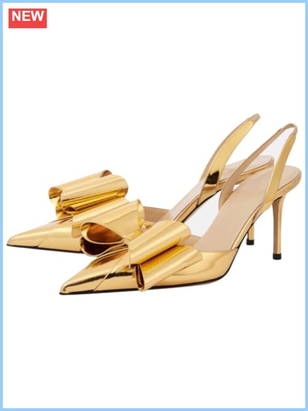 Metallic Oversized Bow Slingback Pumps Pointed Toe Stiletto Heels Party Dress